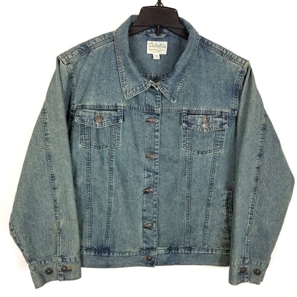 Cabela's Legendary Quality Women Denim Button Heavy Trucker Jacket Sz 2XL Blue